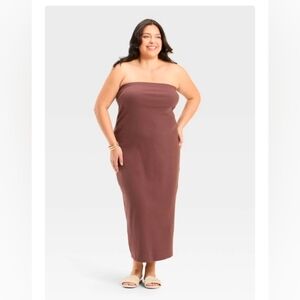 A New Day Women's Strapless Tube Midi Dress with Slit Hem